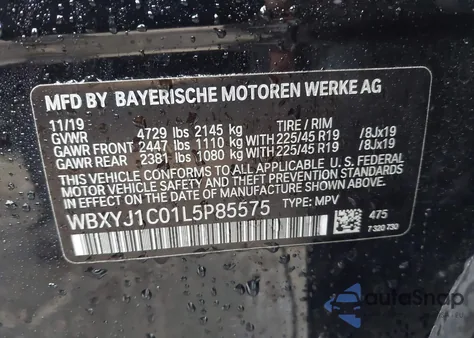 2020 BMW X2 xDrive28I z USA, uszkodzony, nr VIN WBXYJ1C01L5P85575